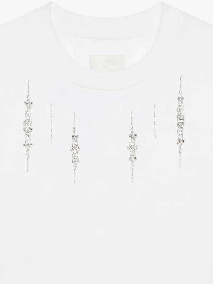 Givenchy Slim Fit Tshirt In Cotton With Crystals Whitesilvery Women TShirts