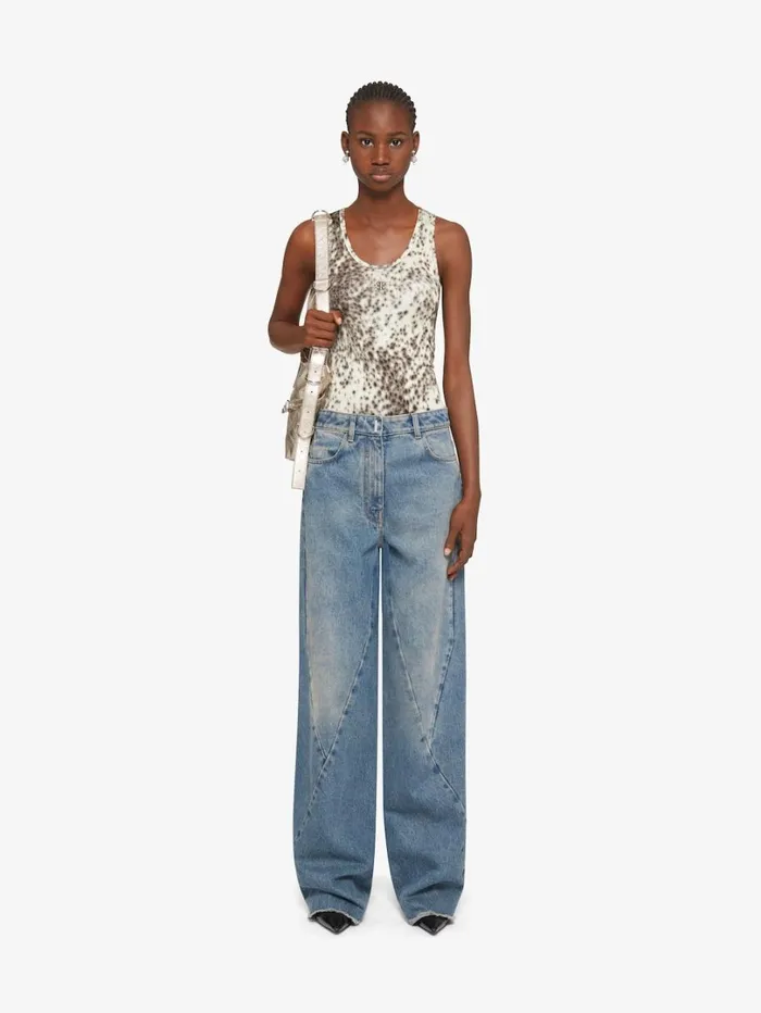 Givenchy Slim Fit Tank Top In Jersey With Snow Leopard Print Naturalbrown Women TShirts Givenchy Slim Fit Tank Top In Jersey With Snow Leopard Print Naturalbrown Women TShirts