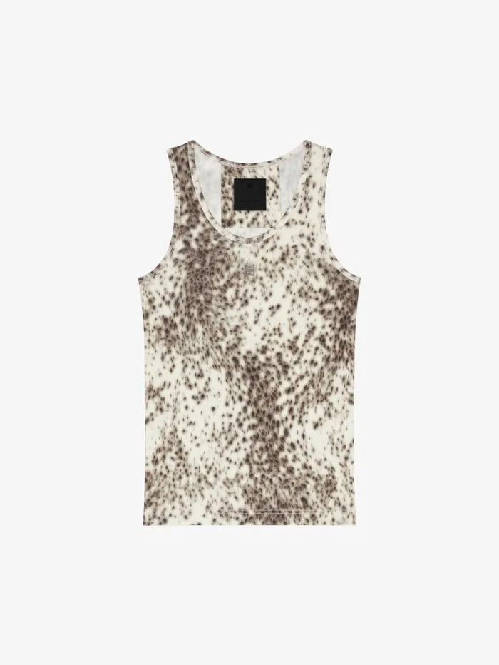 Givenchy Slim Fit Tank Top In Jersey With Snow Leopard Print Naturalbrown Women TShirts