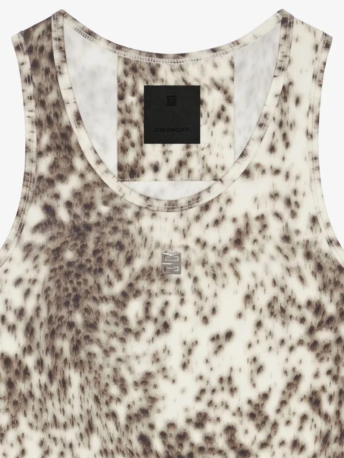 Givenchy Slim Fit Tank Top In Jersey With Snow Leopard Print Naturalbrown Women TShirts