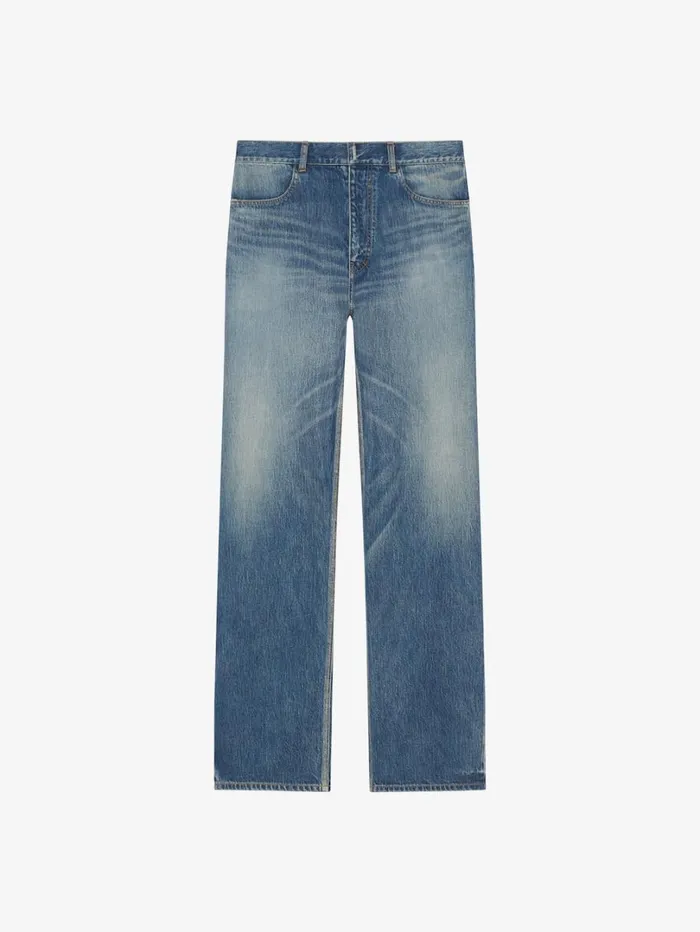 Givenchy Straight Fit Jeans In Washed Denim Medium Blue Men Pants and Shorts