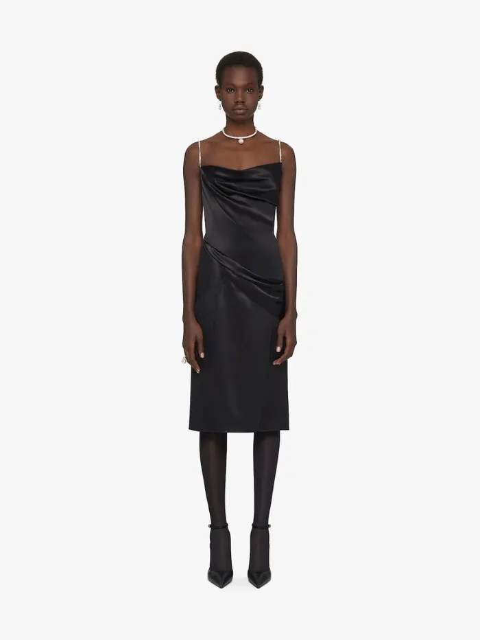 Givenchy Straps Dress In Satin With Pearls And Crystals Black Women Dresses
