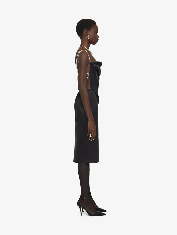 Givenchy Straps Dress In Satin With Pearls And Crystals Black Women Dresses