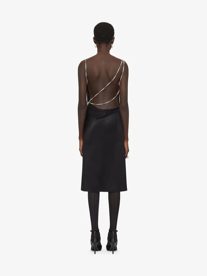 Givenchy Straps Dress In Satin With Pearls And Crystals Black Women Dresses