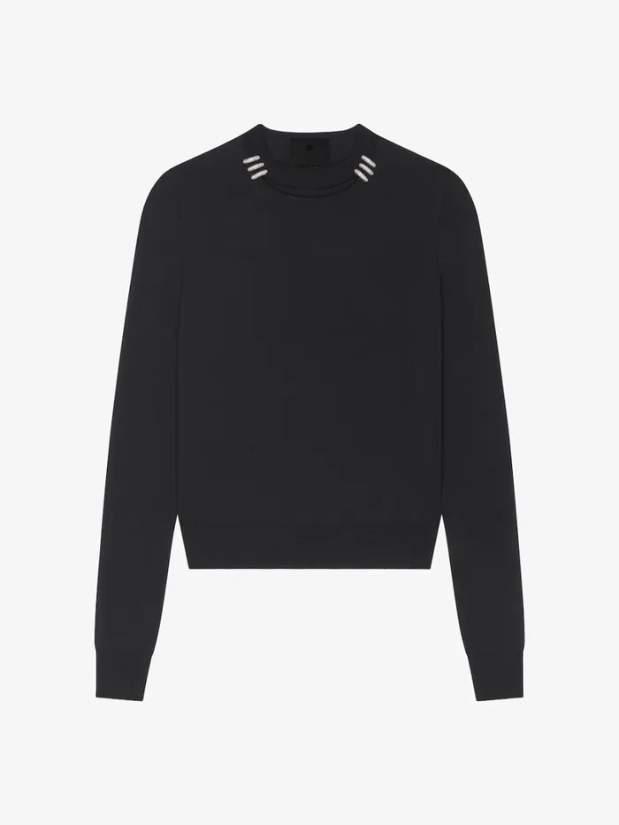 Givenchy Sweater In Punto Milano With Crystal Details Black Women Knitwear