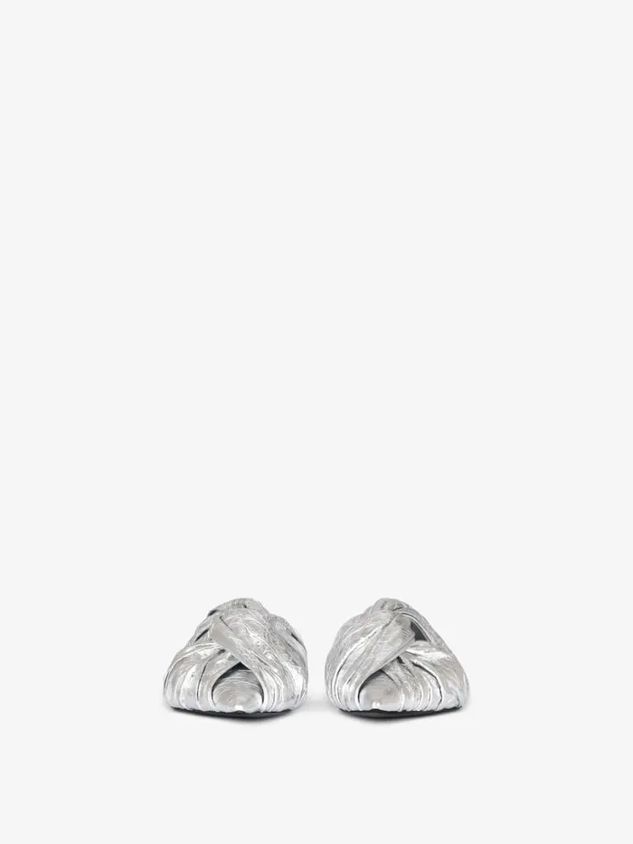 Givenchy Twist Flat Mules In Laminated Leather Silvery Women Slides and Sandals Givenchy Twist Flat Mules In Laminated Leather Silvery Women Slides and Sandals