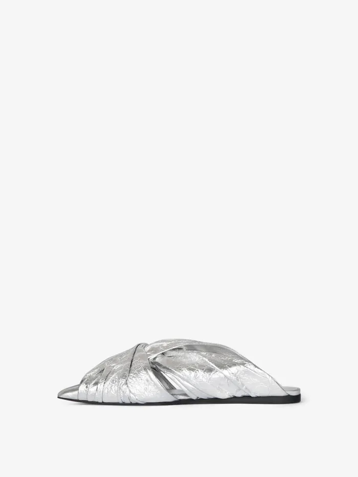 Givenchy Twist Flat Mules In Laminated Leather Silvery Women Slides and Sandals Givenchy Twist Flat Mules In Laminated Leather Silvery Women Slides and Sandals