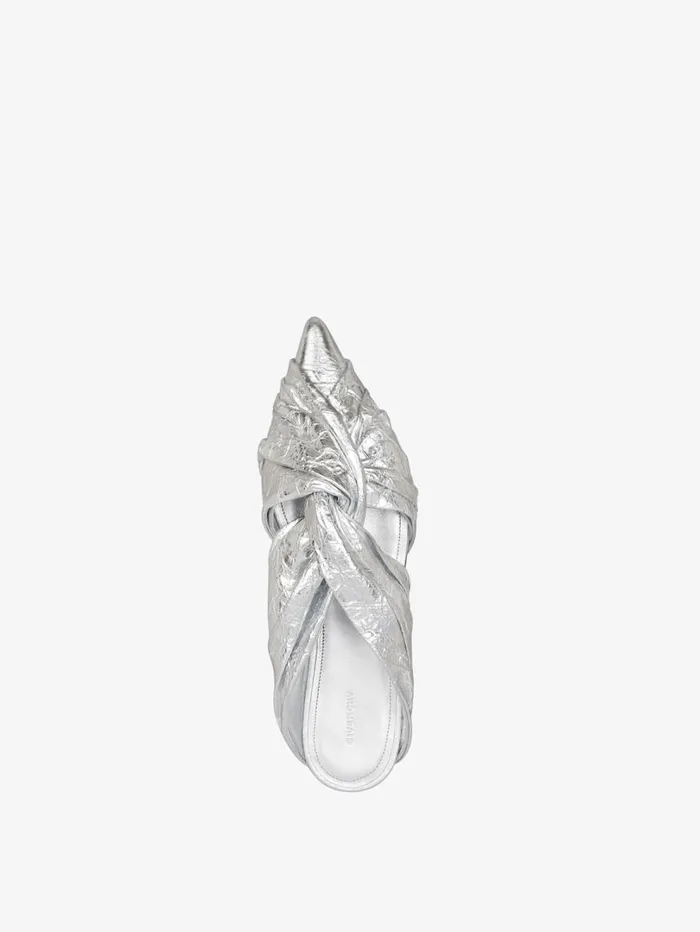 Givenchy Twist Flat Mules In Laminated Leather Silvery Women Slides and Sandals Givenchy Twist Flat Mules In Laminated Leather Silvery Women Slides and Sandals