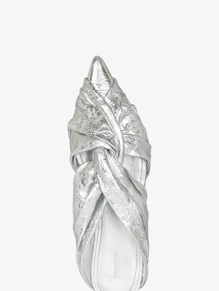 Givenchy Twist Flat Mules In Laminated Leather Silvery Women Slides and Sandals Givenchy Twist Flat Mules In Laminated Leather Silvery Women Slides and Sandals