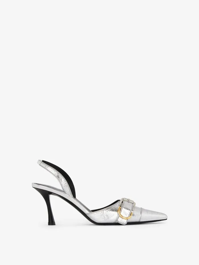 Givenchy Voyou Slingbacks In Laminated Leather Silvery Women Heels