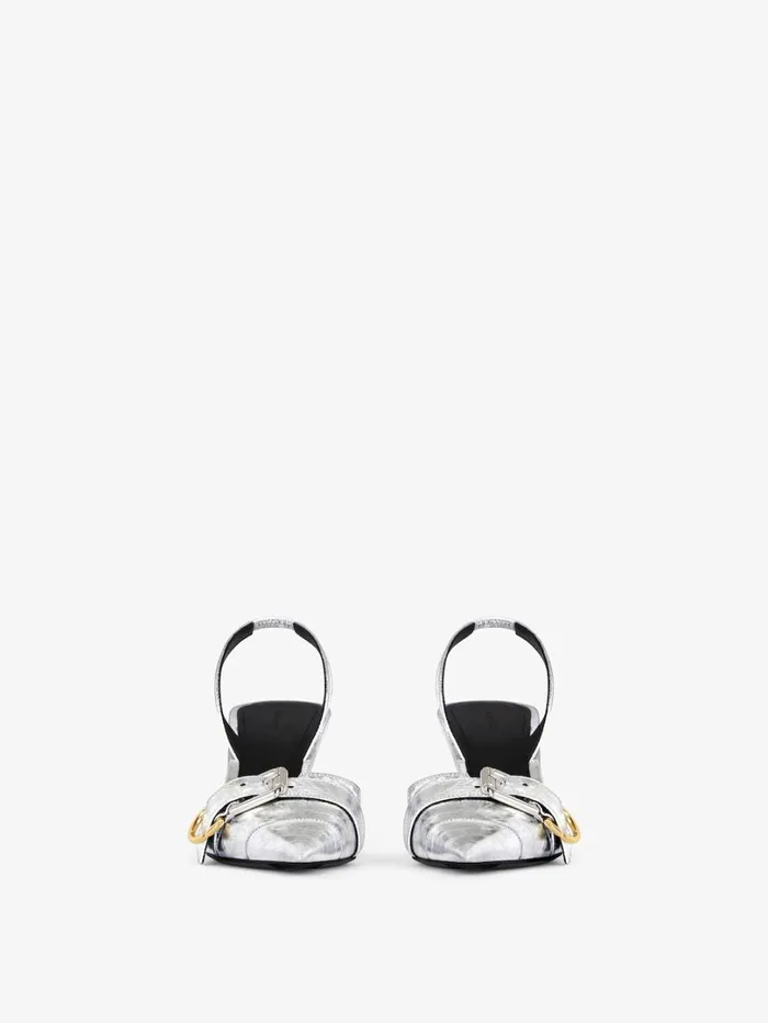 Givenchy Voyou Slingbacks In Laminated Leather Silvery Women Heels Givenchy Voyou Slingbacks In Laminated Leather Silvery Women Heels