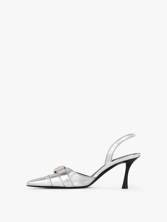 Givenchy Voyou Slingbacks In Laminated Leather Silvery Women Heels Givenchy Voyou Slingbacks In Laminated Leather Silvery Women Heels
