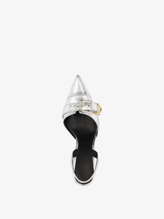 Givenchy Voyou Slingbacks In Laminated Leather Silvery Women Heels Givenchy Voyou Slingbacks In Laminated Leather Silvery Women Heels