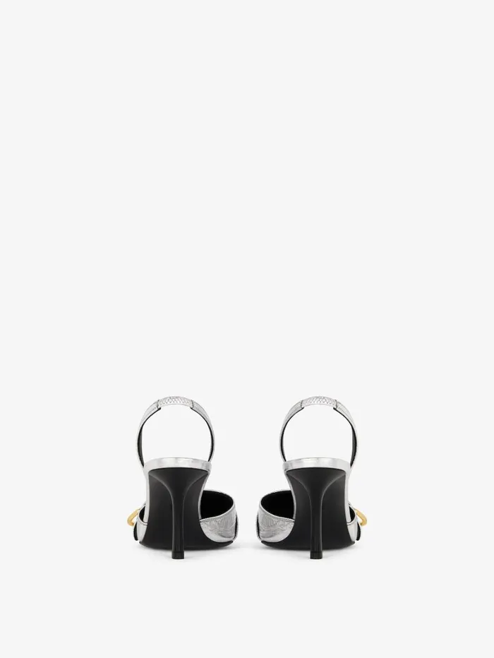 Givenchy Voyou Slingbacks In Laminated Leather Silvery Women Heels Givenchy Voyou Slingbacks In Laminated Leather Silvery Women Heels