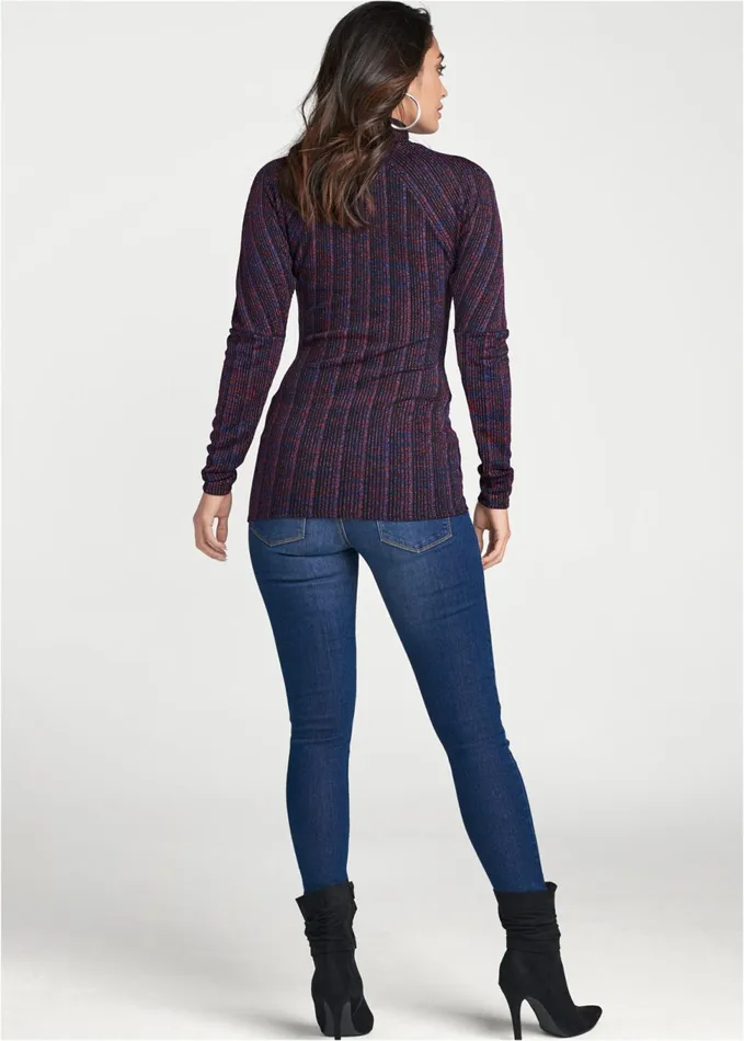 Glitter Mockneck Top Black Multi Women VENUS Night Out Tops