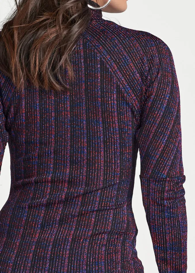 Glitter Mockneck Top Black Multi Women VENUS Night Out Tops