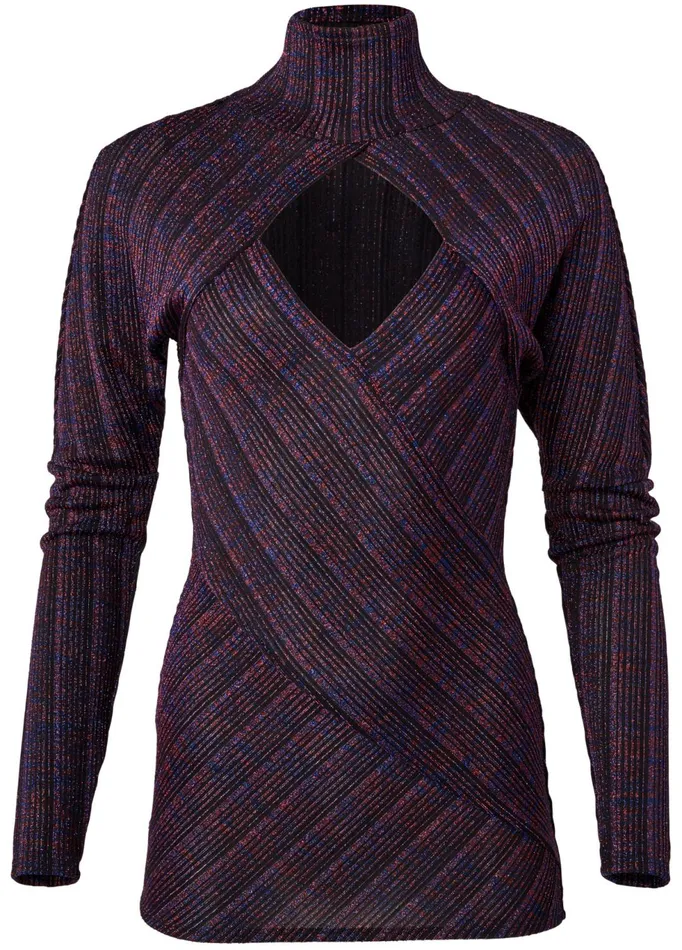 Glitter Mockneck Top Black Multi Women VENUS Night Out Tops