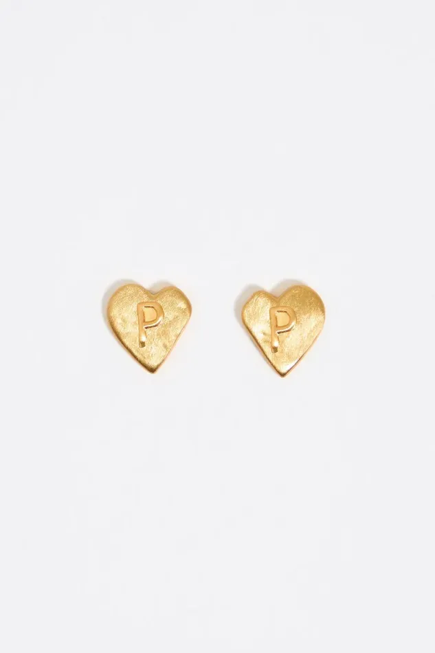 Gold Heart Letter P Earrings Gold Women Bimba Y Lola Alphabet