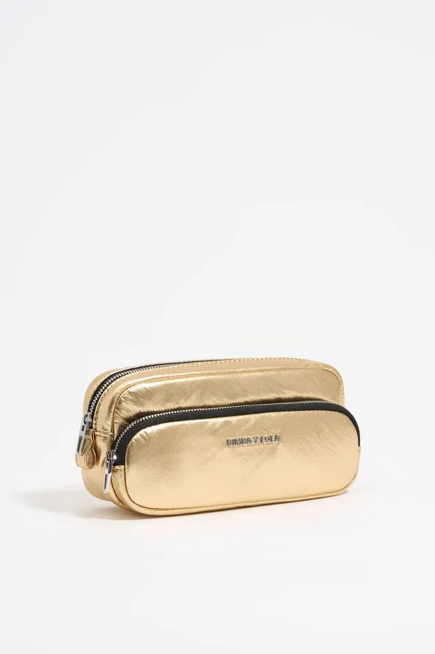 Gold Metallic Fabric Double Makeup Case Gold Women Bimba Y Lola Vanity Pouches Gold Metallic Fabric Double Makeup Case Gold Women Bimba Y Lola Vanity Pouches