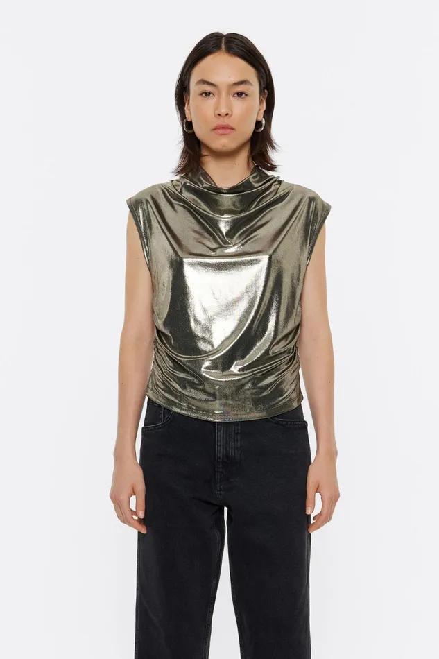 Gold Metallic Ruched Top Gold Women Bimba Y Lola TShirts