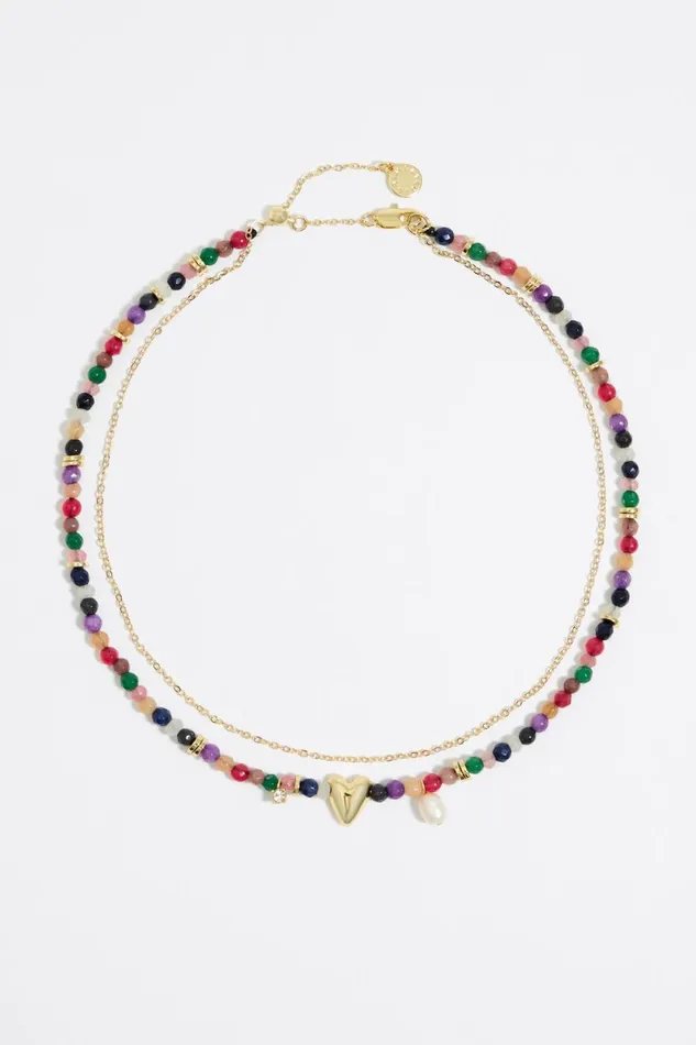 Golden Heart And Stones Necklace Blue Women Bimba Y Lola Jewelry