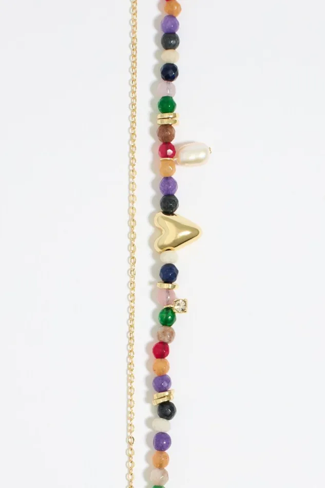 Golden Heart And Stones Necklace Blue Women Bimba Y Lola Jewelry Golden Heart And Stones Necklace Blue Women Bimba Y Lola Jewelry
