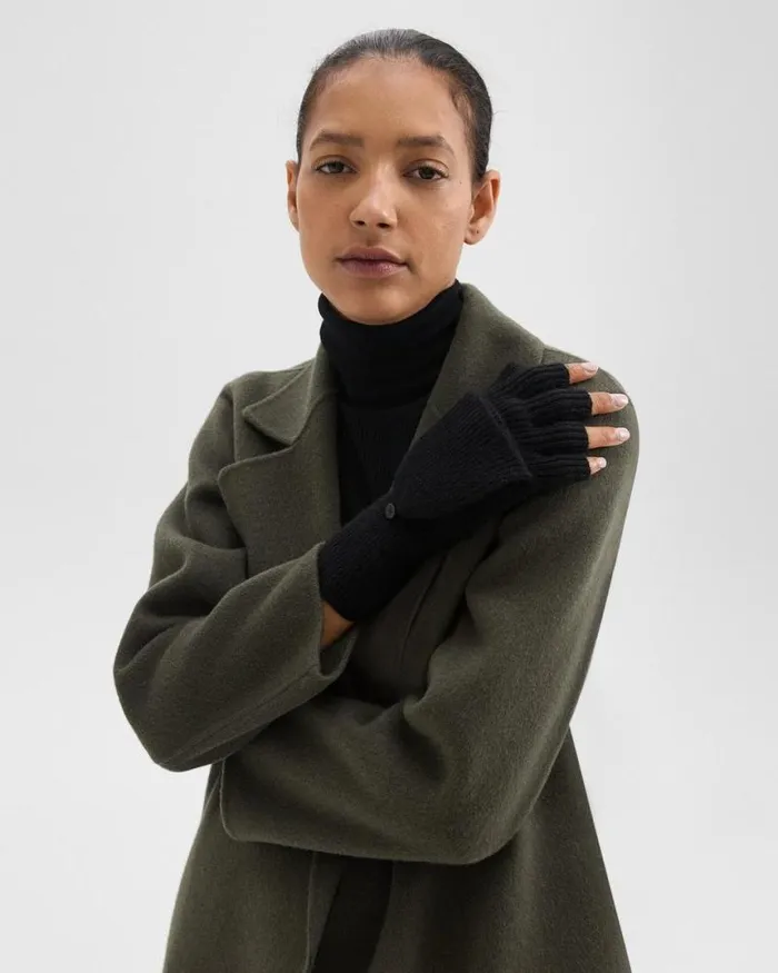 Hats Gloves Scarves Women Theory FoldBack Gloves In Cashmere Black