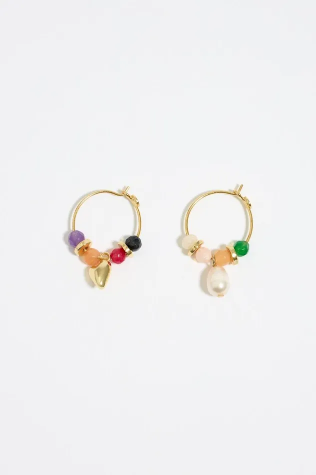 Heart And Multicolor Pearl Hoop Earrings Gold Women Bimba Y Lola Jewelry