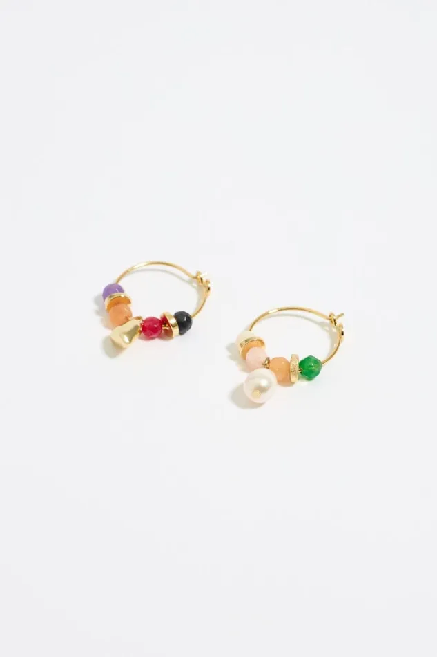 Heart And Multicolor Pearl Hoop Earrings Gold Women Bimba Y Lola Jewelry Heart And Multicolor Pearl Hoop Earrings Gold Women Bimba Y Lola Jewelry