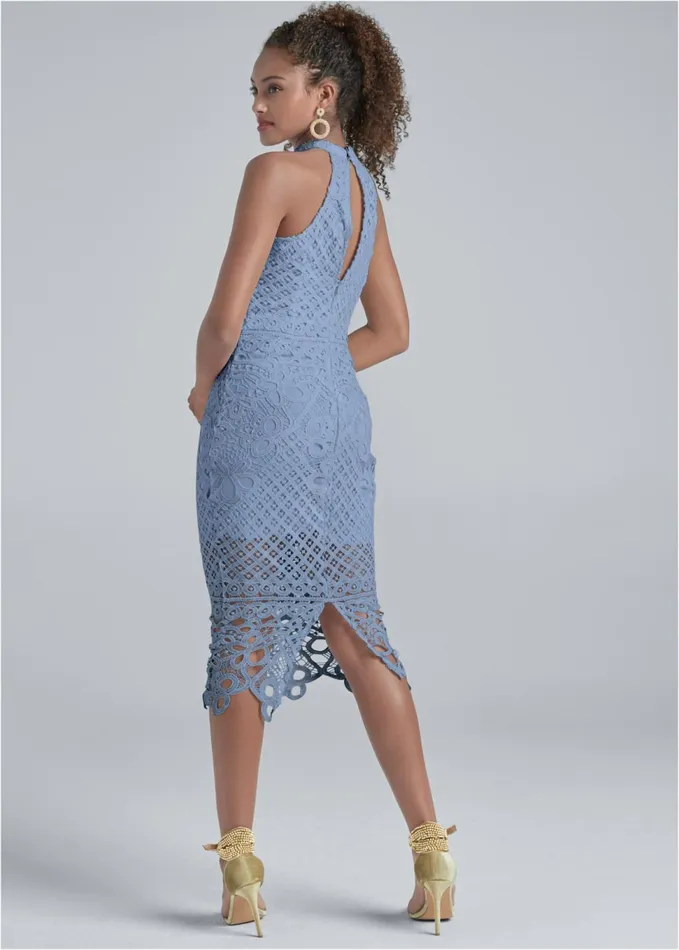 HIGH NECK LACE DRESS Blue Women VENUS Formal Dresses