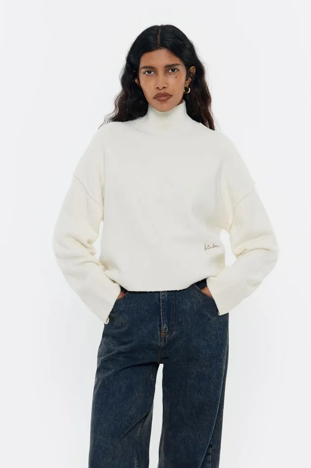 Ivory Cotton Boxy Sweater Ivory Women Bimba Y Lola Knitwear