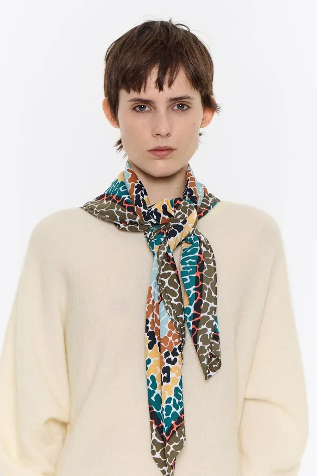 Ivory Leopard Borders And Logo Scarf Ivory Women Bimba Y Lola Scarves