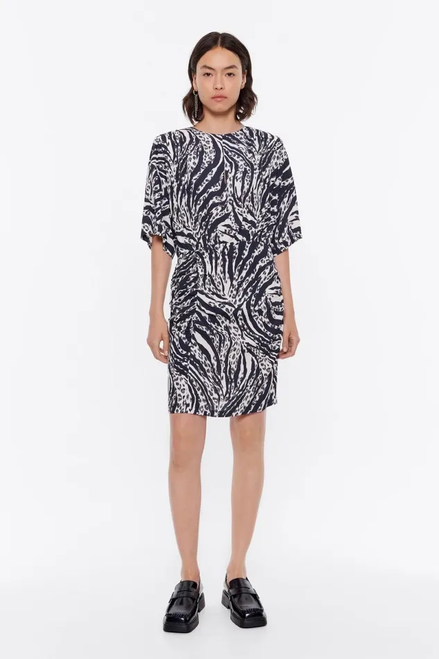 Ivory Zebra Shoulder Pads Dress Zebra Ivory Women Bimba Y Lola Dresses And Jumpsuits Ivory Zebra Shoulder Pads Dress Zebra Ivory Women Bimba Y Lola Dresses And Jumpsuits