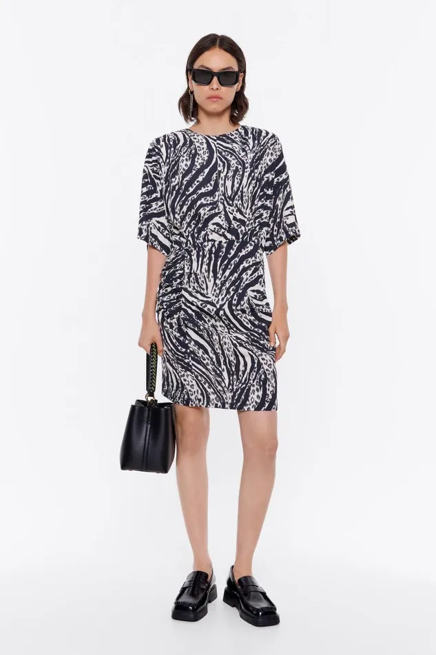 Ivory Zebra Shoulder Pads Dress Zebra Ivory Women Bimba Y Lola Dresses And Jumpsuits Ivory Zebra Shoulder Pads Dress Zebra Ivory Women Bimba Y Lola Dresses And Jumpsuits