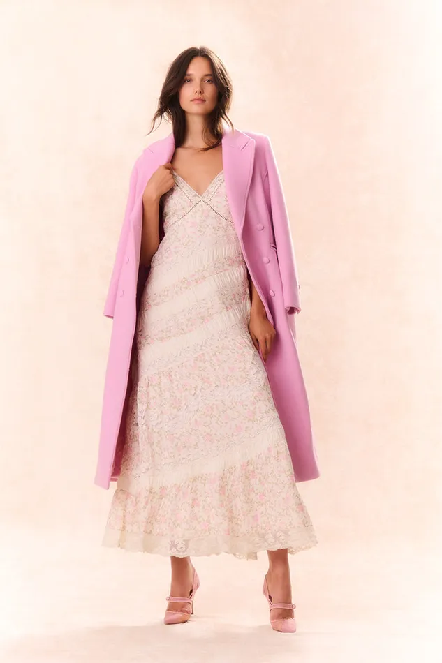 Jackets and Coats Women LoveShackFancy Angeli Wool Military Coat Pirouette Pink