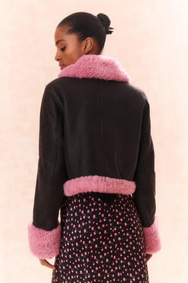 Jackets and Coats Women LoveShackFancy Pansy Shearling Leather Jacket Espresso