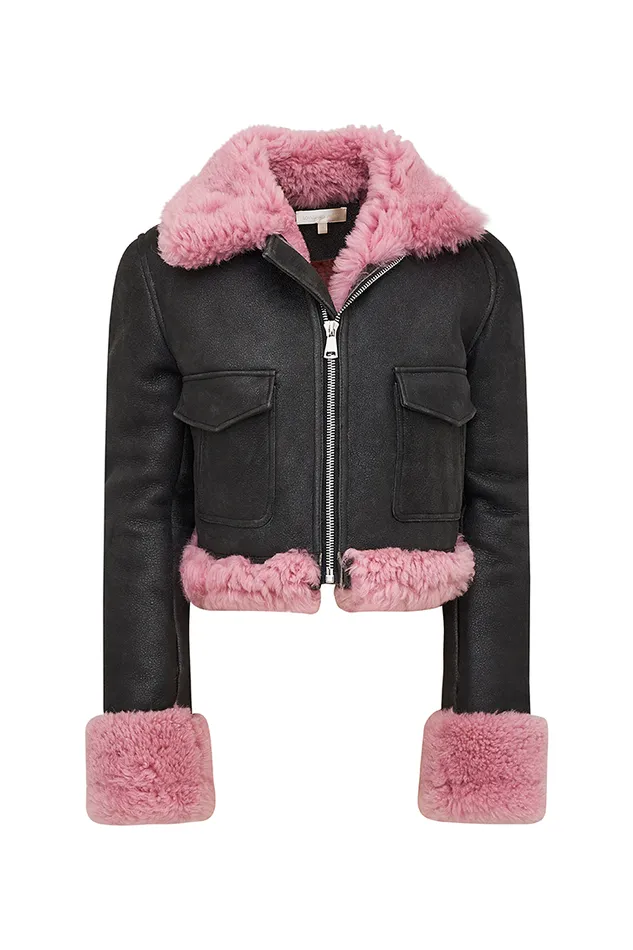 Jackets and Coats Women LoveShackFancy Pansy Shearling Leather Jacket Espresso