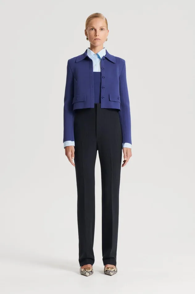 Jackets Women Scanlan Theodore CREPE KNIT CROP BUTTON JACKET Royal