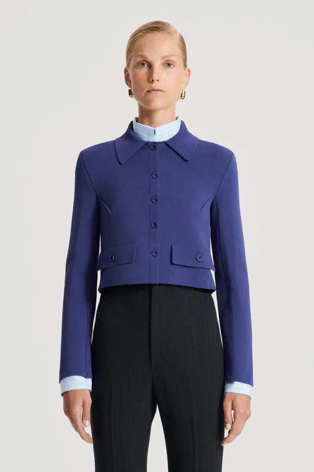 Jackets Women Scanlan Theodore CREPE KNIT CROP BUTTON JACKET Royal Jackets Women Scanlan Theodore CREPE KNIT CROP BUTTON JACKET Royal
