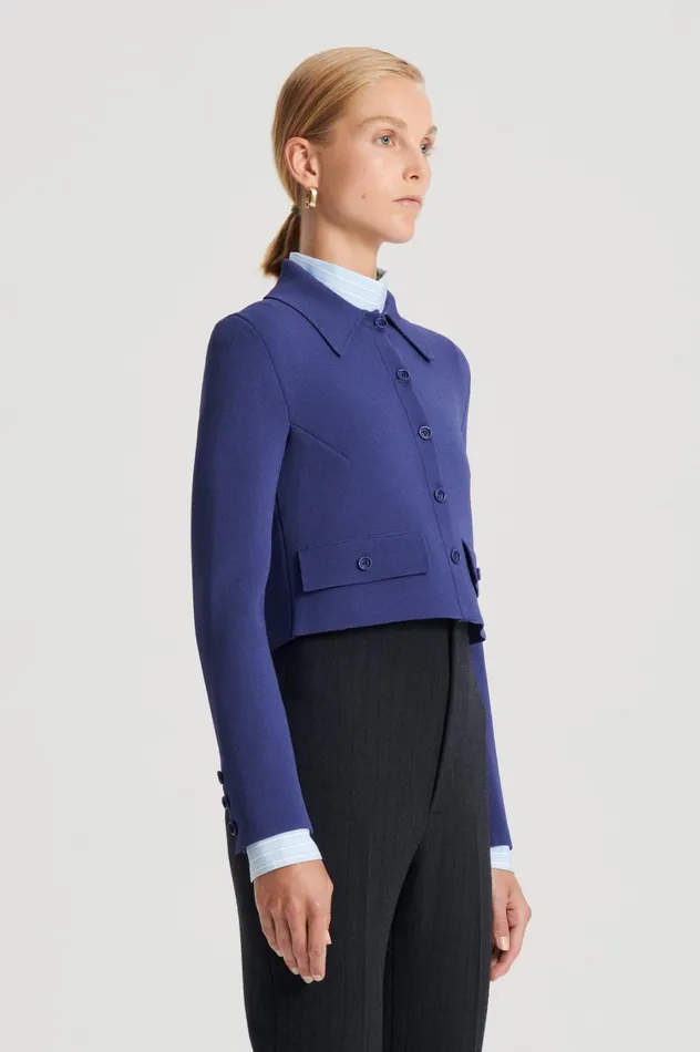 Jackets Women Scanlan Theodore CREPE KNIT CROP BUTTON JACKET Royal Jackets Women Scanlan Theodore CREPE KNIT CROP BUTTON JACKET Royal