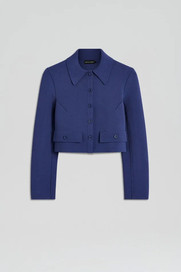Jackets Women Scanlan Theodore CREPE KNIT CROP BUTTON JACKET Royal Jackets Women Scanlan Theodore CREPE KNIT CROP BUTTON JACKET Royal