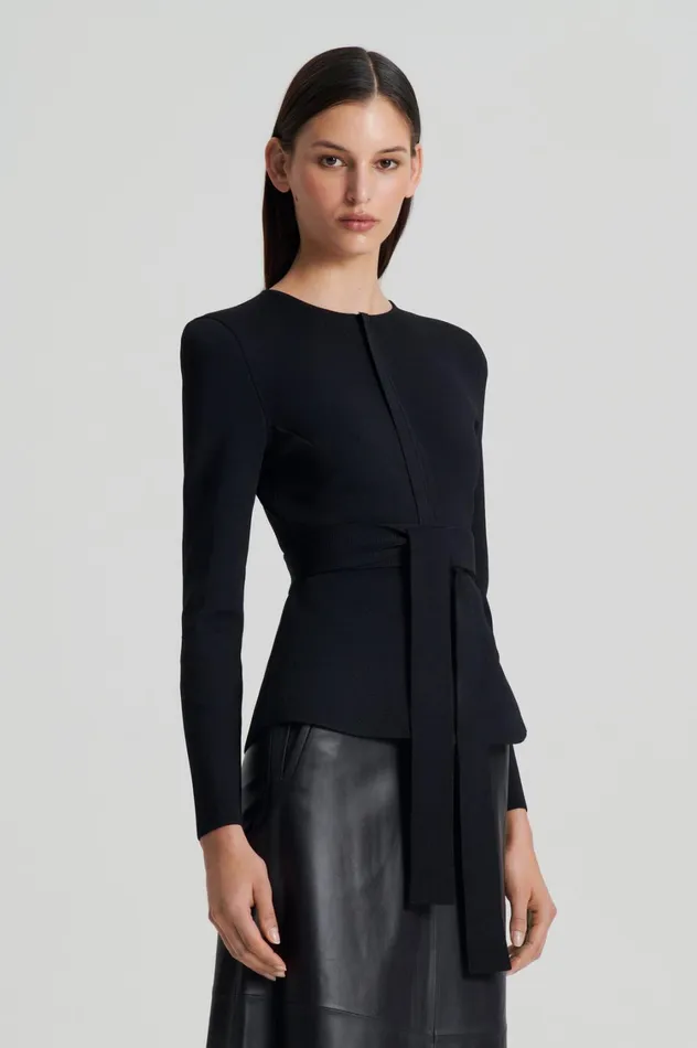 Jackets Women Scanlan Theodore CREPE KNIT CURVED HEM JACKET Black Jackets Women Scanlan Theodore CREPE KNIT CURVED HEM JACKET Black