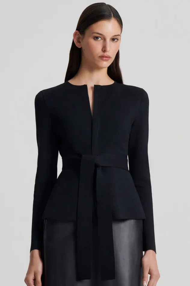 Jackets Women Scanlan Theodore CREPE KNIT CURVED HEM JACKET Black Jackets Women Scanlan Theodore CREPE KNIT CURVED HEM JACKET Black