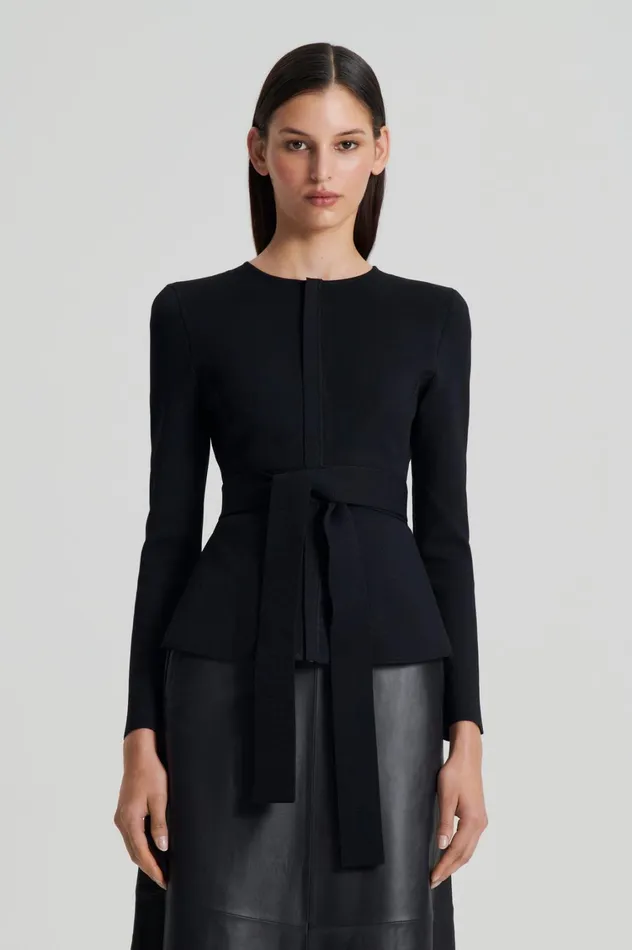 Jackets Women Scanlan Theodore CREPE KNIT CURVED HEM JACKET Black Jackets Women Scanlan Theodore CREPE KNIT CURVED HEM JACKET Black