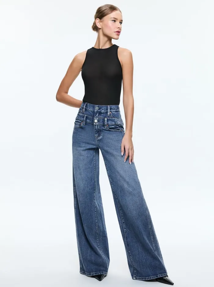 Jeans Women Alice Olivia Double Waist Cool Jean Brooklyn Blue