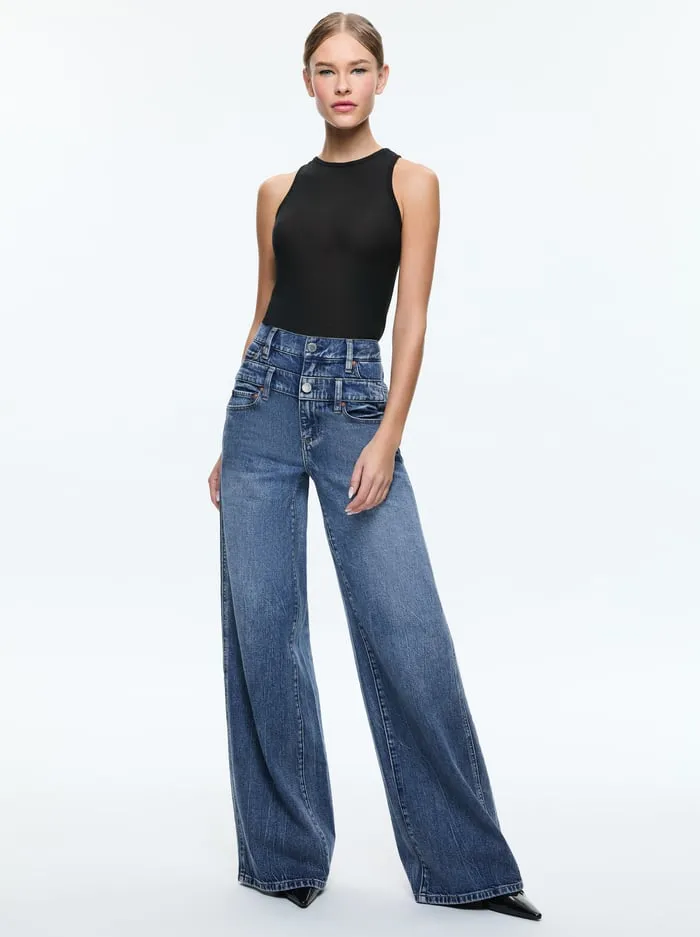 Jeans Women Alice Olivia Double Waist Cool Jean Brooklyn Blue