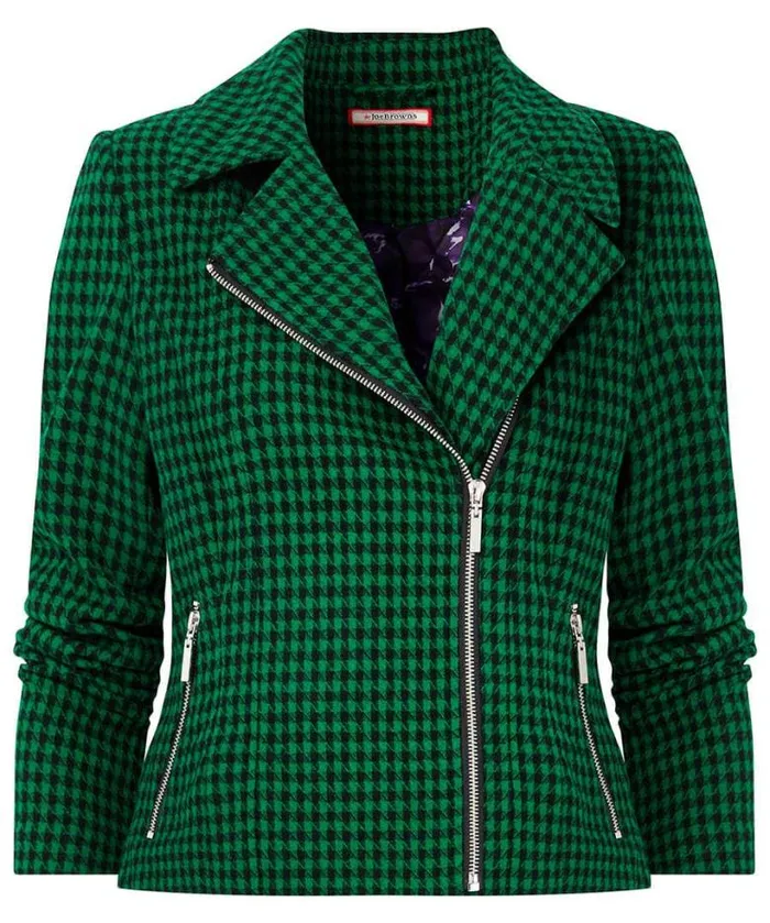 Joe Browns Coats and Jackets Women Meg Dogstooth Biker Jacket Green Joe Browns Coats and Jackets Women Meg Dogstooth Biker Jacket Green