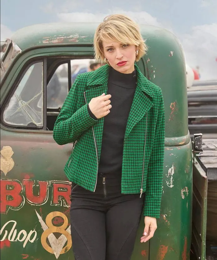 Joe Browns Coats and Jackets Women Meg Dogstooth Biker Jacket Green Joe Browns Coats and Jackets Women Meg Dogstooth Biker Jacket Green