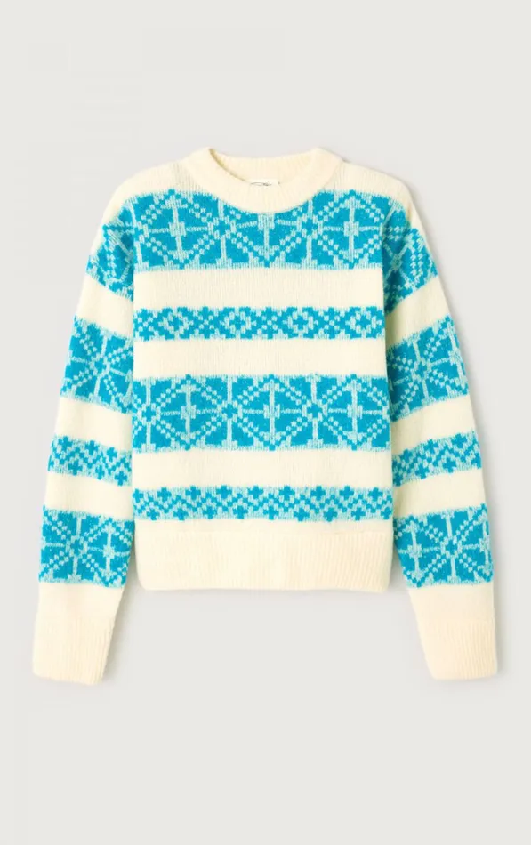Jumper Gylson Ecru Jacquard Turquoise Women American Vintage Jumpers and Cardigans Jumper Gylson Ecru Jacquard Turquoise Women American Vintage Jumpers and Cardigans