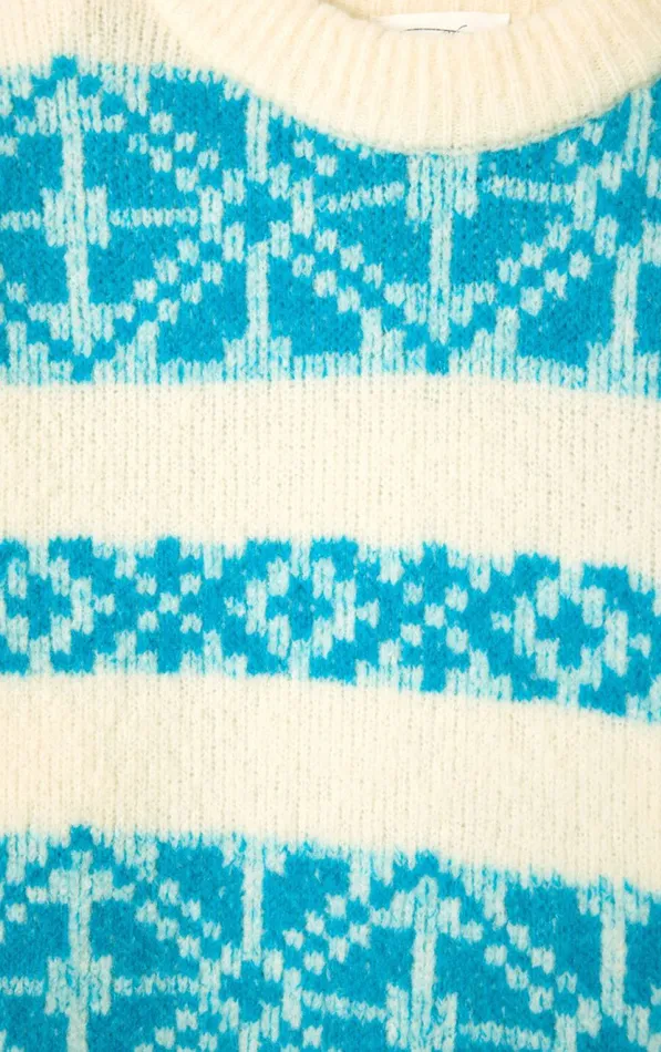 Jumper Gylson Ecru Jacquard Turquoise Women American Vintage Jumpers and Cardigans Jumper Gylson Ecru Jacquard Turquoise Women American Vintage Jumpers and Cardigans